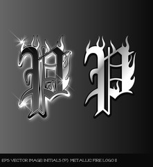 eps Vector image:initials（p） metallic fire logo II