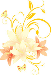 Wall Mural - Lilies with floral ornament and butterflies