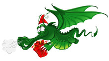 New Year 2012 : Cheerful Dragon With A Large Christmas Gift