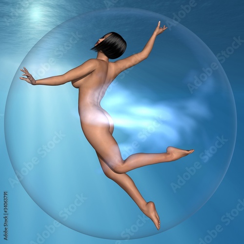 Naklejka - mata magnetyczna na lodówkę Sexy naked girl in the bubble