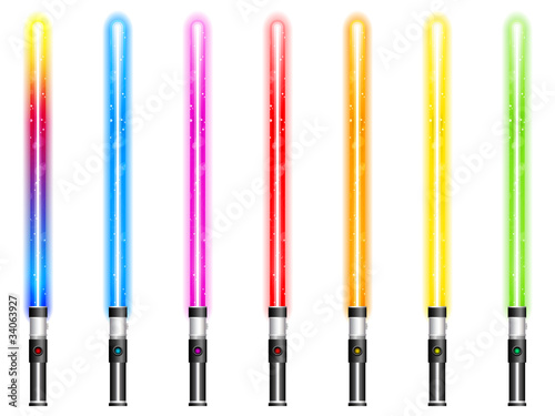 Lightsaber In Seven Different Colors Poster Mural XXL