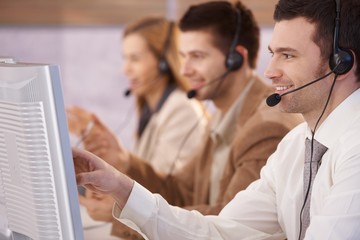 Sticker - Young people working in callcenter smiling