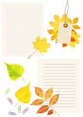 Sticker - Notebook pages, labes and autumn leaves