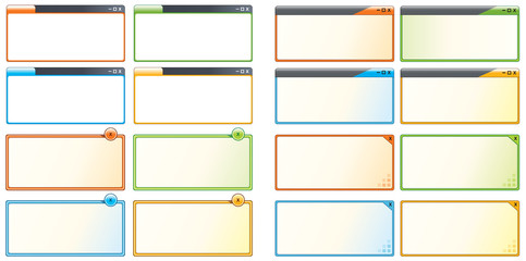A set of 4 dialogue boxes with 4 color options each