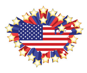 Wall Mural - US flag map and 3d stars. illustration design