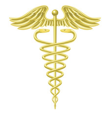 Caduceus gold medical symbol