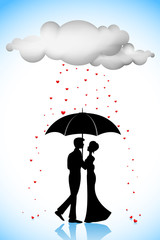 Wall Mural - Couple under Umbrella in Love Rain