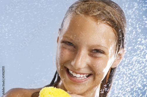Happy Teen Girl Taking Shower Washing Stock Foto Adobe Stock