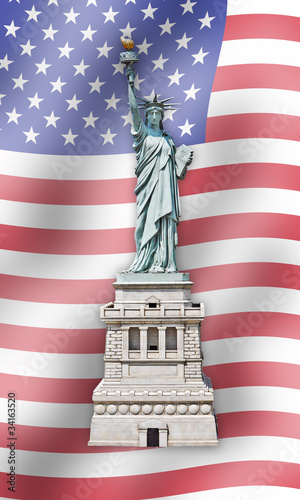 Plakat na zamówienie Statue of Liberty - United States - Flag background