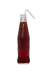 Bottle of soda with straw isolated on white background