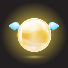 Yellow Crystal Ball With Blue Wings