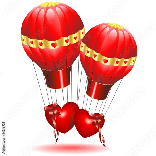 Cuori Amore in Mongolfiera-Love Hearts on Fire Balloon-Vector