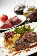 Wall Mural - Beef steaks with vegetables