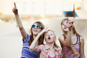 Teenage girls having fun on the playground