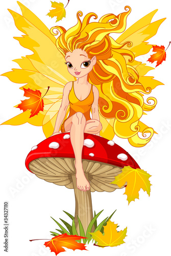 Naklejka dekoracyjna Autumn Fairy on the Mushroom