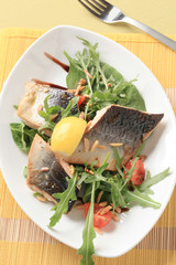 Canvas Print - Salmon trout fillets and salad greens