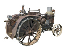 Old Rusty Tractor On A White Background