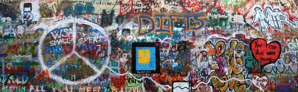 John Lennon Wand Prag - obrazy, fototapety, plakaty 