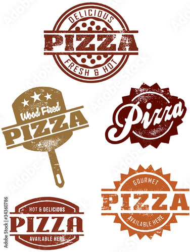 Naklejka - mata magnetyczna na lodówkę Vintage Style Pizza Stamps