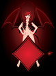 Beautiful Devil girl and poker diamond, vecor illustration