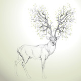 Fototapeta Fototapety do sypialni na Twoją ścianę - Deer with Antler like tree / Realistic sketch