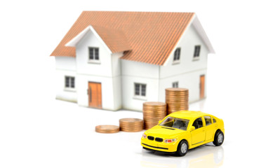 Wall Mural - Toy car and house with coins