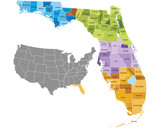 Fototapeta Mapy - Florida state counties map with boundaries and names