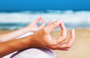 Wall Mural - Yoga meditation on the beach