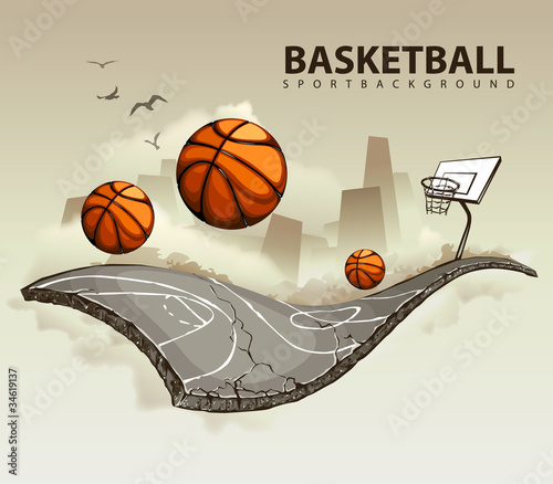 Obraz w ramie Vector illustration of surreal basketball court