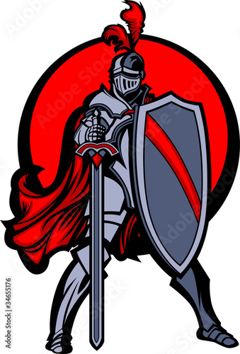 Obraz w ramie Knight Mascot with Sword and Shield