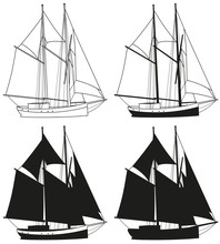 Segelboot Silhouetten Set Vier Versionen Segelschiff