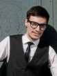 attractive young man in elegant eyeglass in vintage style