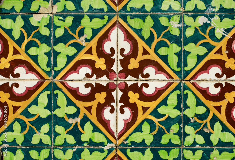 Vintage Spanish Style Ceramic Tiles Wall Mural Wallpaper Murals