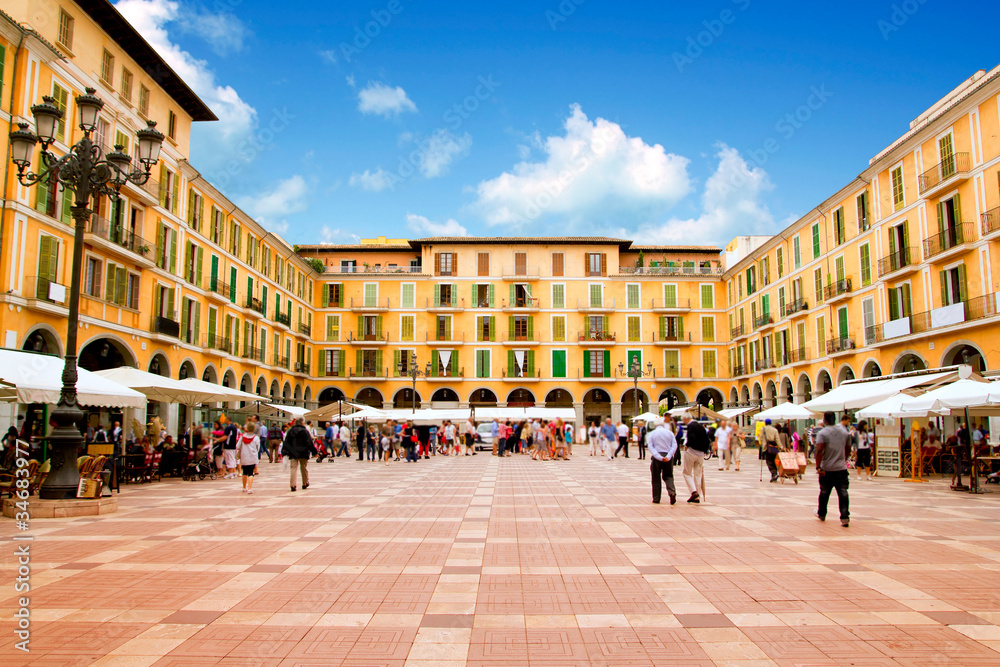 Majorca Plaza Mayor in Palma de Mallorca - obrazy, fototapety, plakaty 