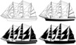 Segelschiff Silhouetten Set vier Versionen Segelboot