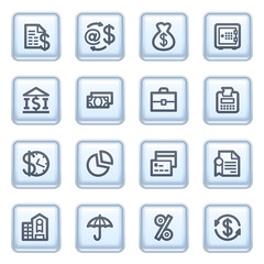 Poster - Finance icons on blue buttons.