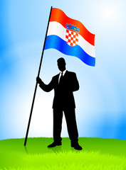 Canvas Print - Businessman Leader Holding Croatia Flag