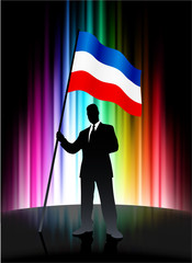 Canvas Print - Serbia and Montenegro Flag with Businessman on Abstract Spectrum