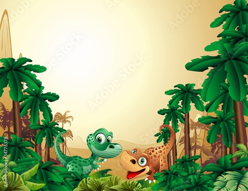 Fototapeta dla dzieci Dinosauri Cuccioli Sfondo-Baby Dinosaur Tropical Background