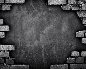 Poster - brick wall with large hole