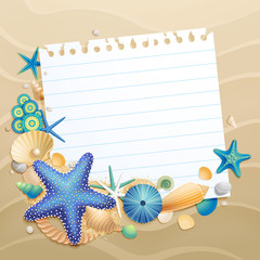 Wall Mural - Greeting card with shells and starfishes