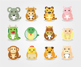 Fototapeta Pokój dzieciecy - 12 animal icon set,Chinese Zodiac animal ,
