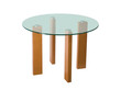 Nowoczesny stolik szklany do kawy z drewnianymi nogami na białym tle