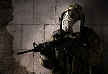 Wall Mural - soldier with gas mask