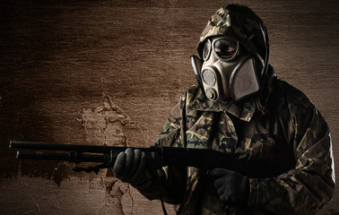 Wall Mural - soldier with gas mask