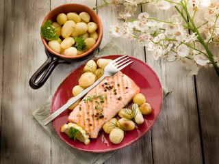 Poster - grilled salmon with roasted potatoes