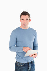 Poster - Portrait of a man with a tablet computer