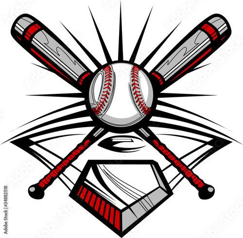 Photo Baseball or Softball Crossed Bats with Ball Image Template