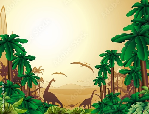 Naklejka dekoracyjna Dinosauri Sfondo Giurassico-Dinosaurs Jurassic Landscape