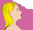 Vector pop art/comic style thinking woman with thought bubble